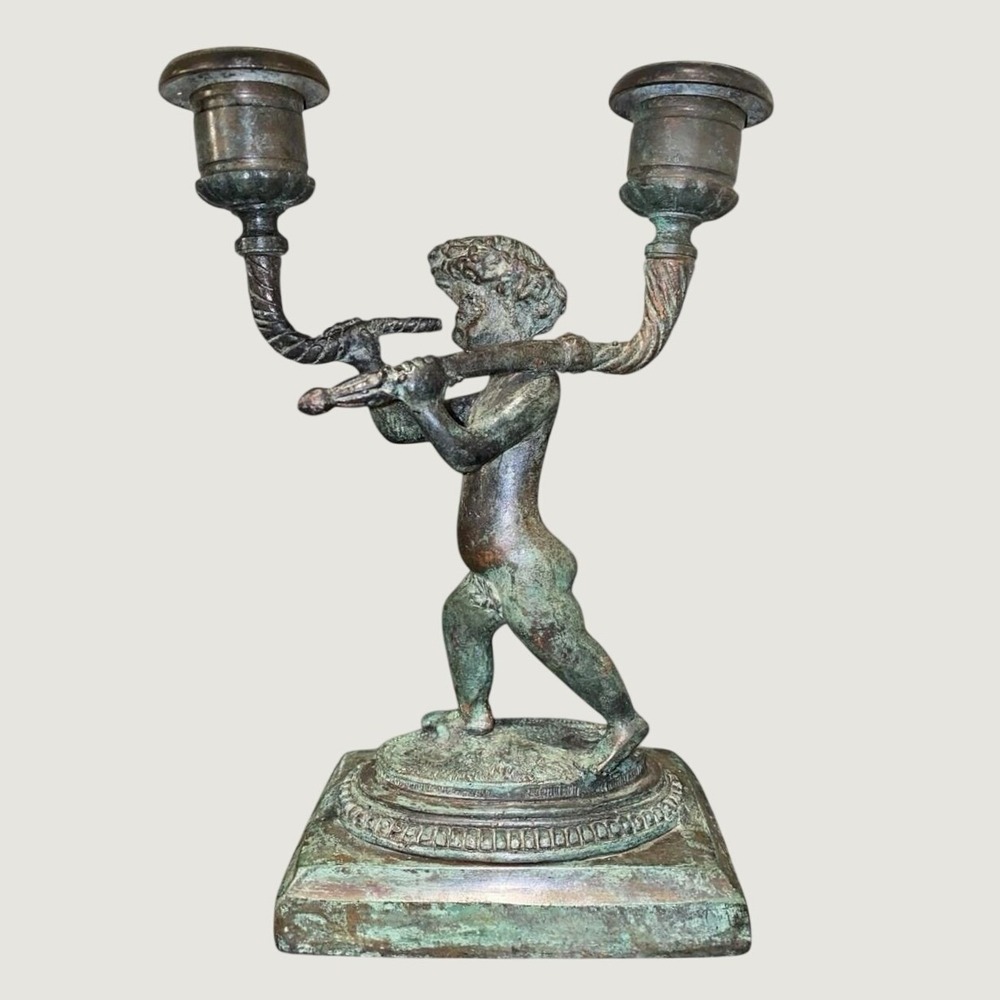 Vintage Maitland Smith Bronze Cherub‎ Candelabra Angel Candle Holder Sculpture